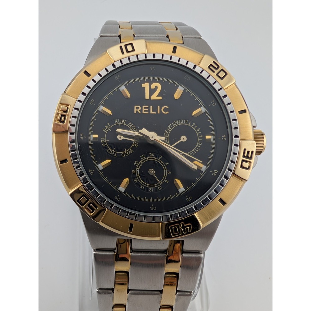 Relic Multifunction Watch Men 42mm Case Two Tone 7.25" Band ZR15687 New Battery